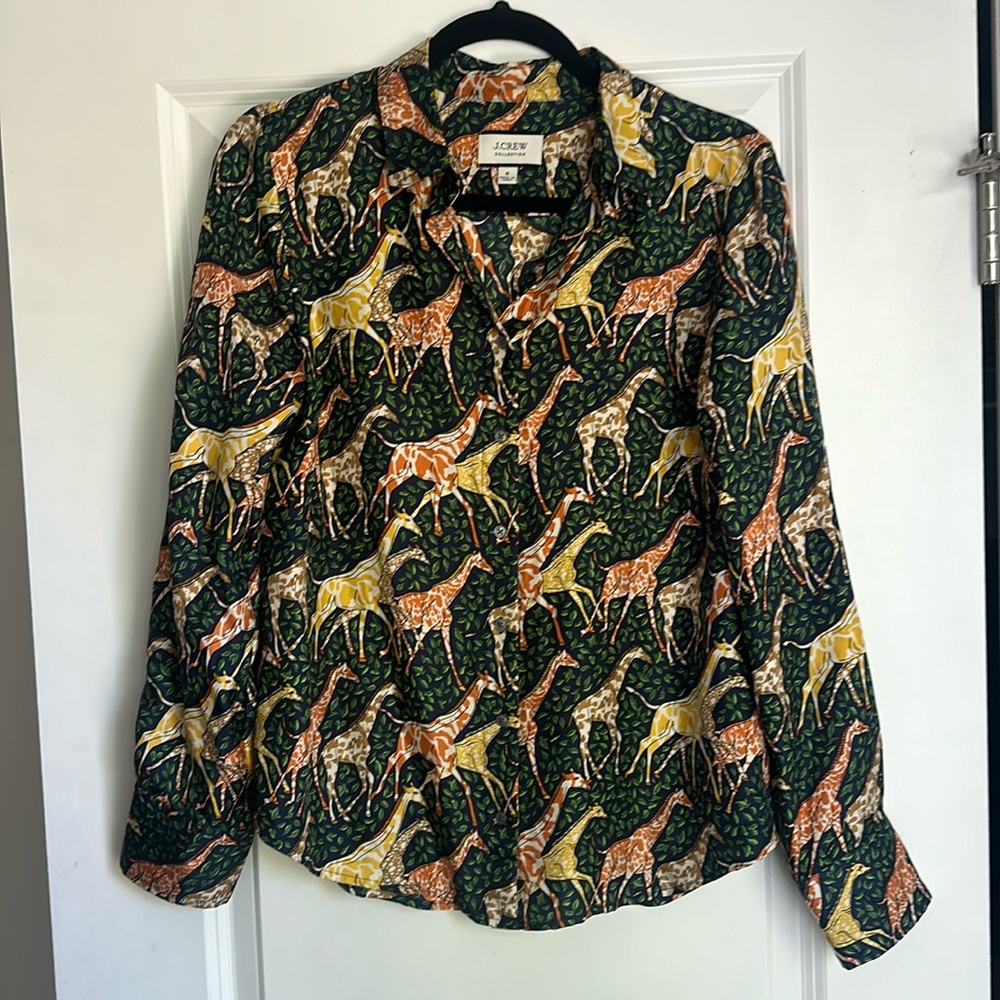 J. Crew silk giraffe print shirt